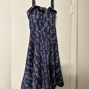 Navy Blue Owl Print Women’s Dress